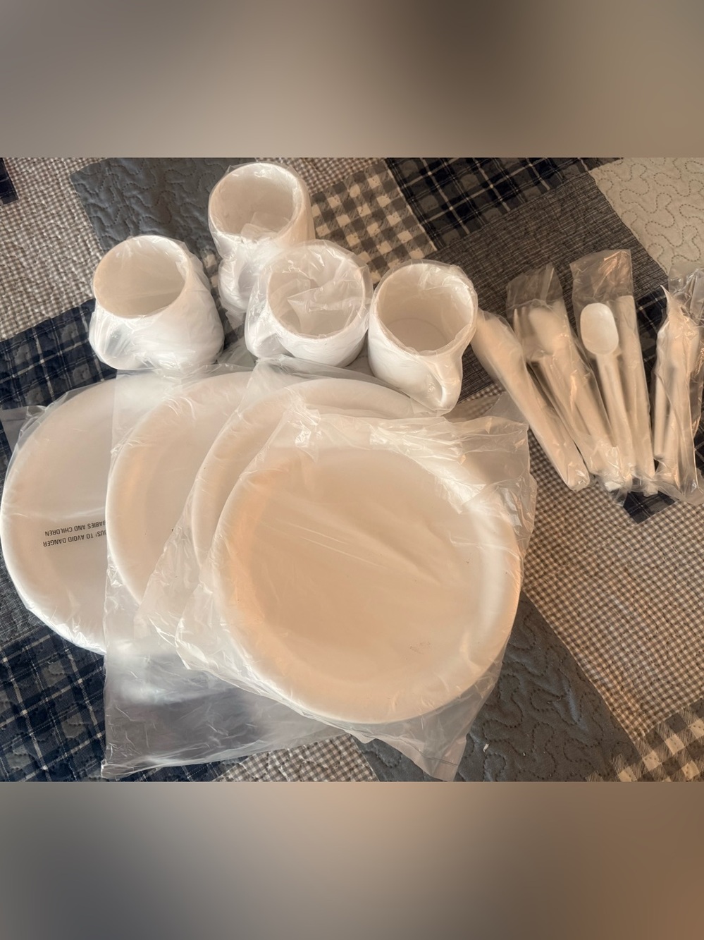 Disposable White Party Dinnerware Set - Plates, Cups & Utensils